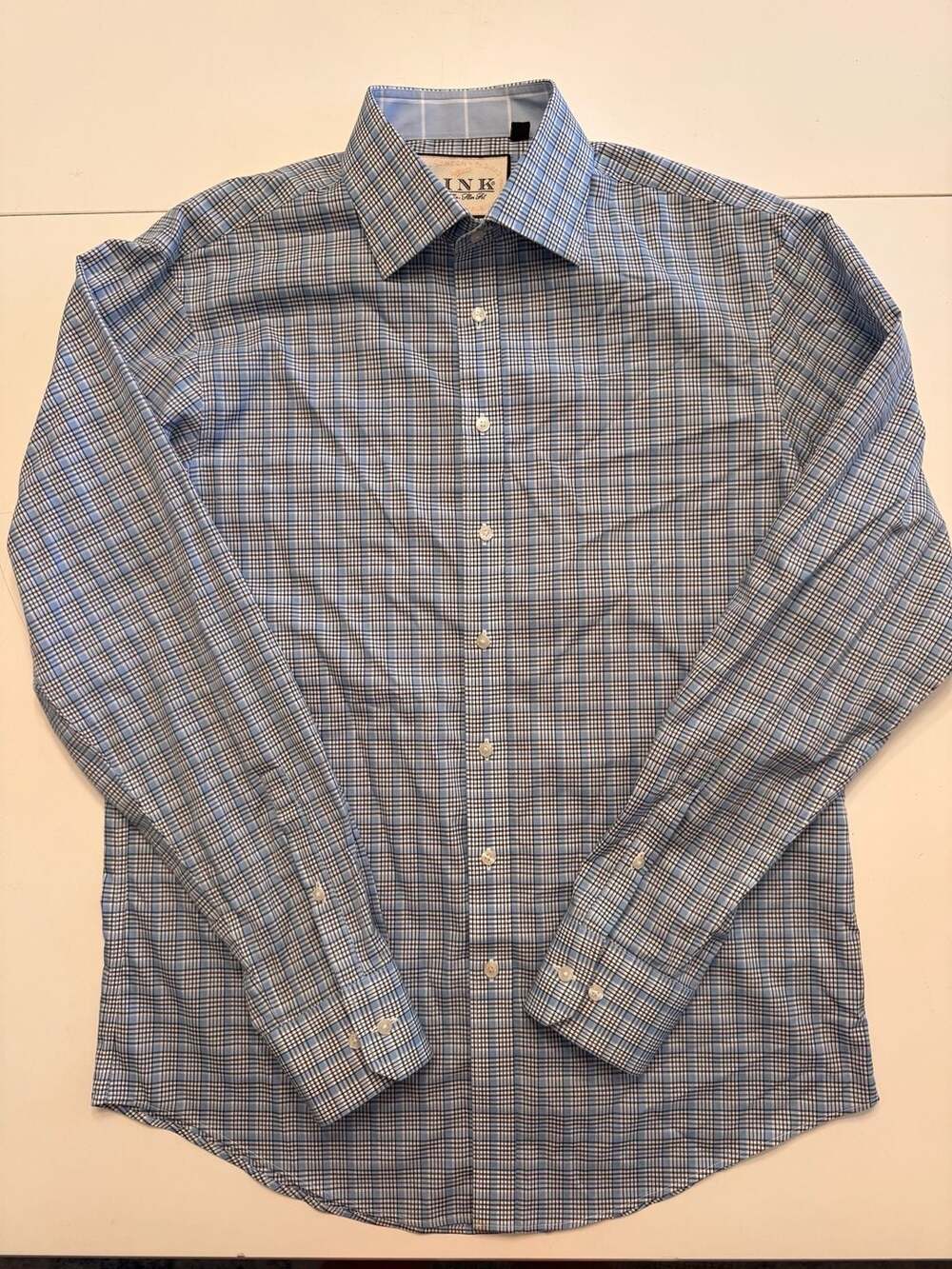 Thomas Pink Traveller Slim Fit Plaid Dress Shirt 15.5/39cm